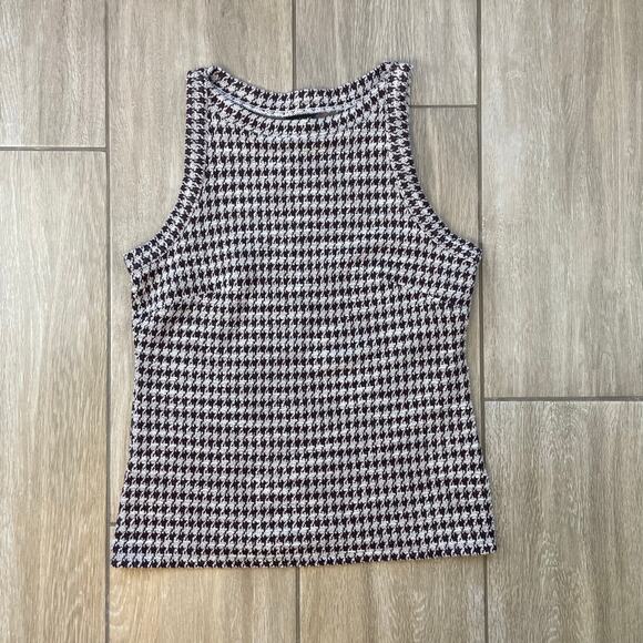 Ann Taylor Houndstooth 2 Piece Set Top & Skirt Tweed Knit Brown S MP Lined FA22 - Picture 4 of 16